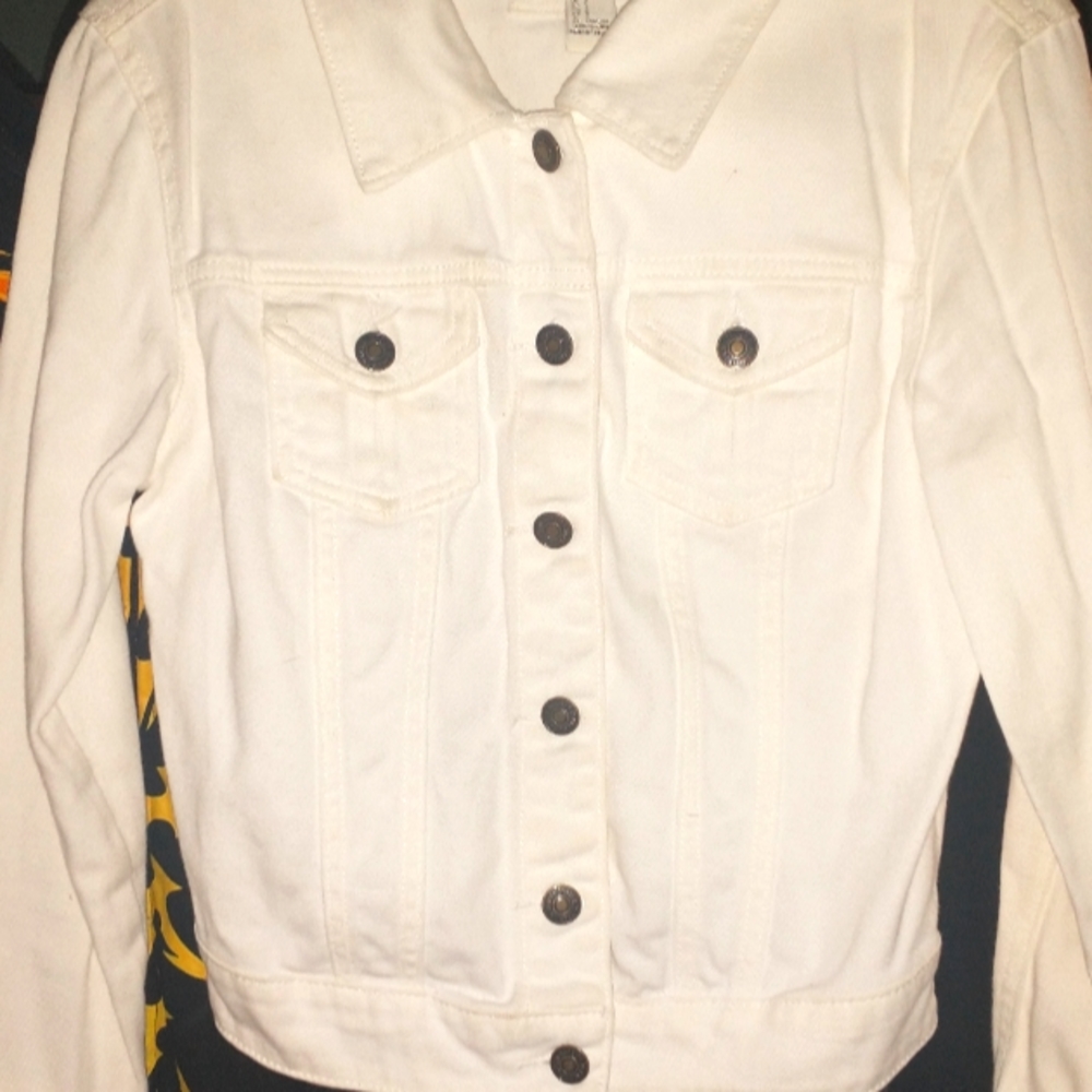Forever 21 White Stretch Denim Jacket sz S